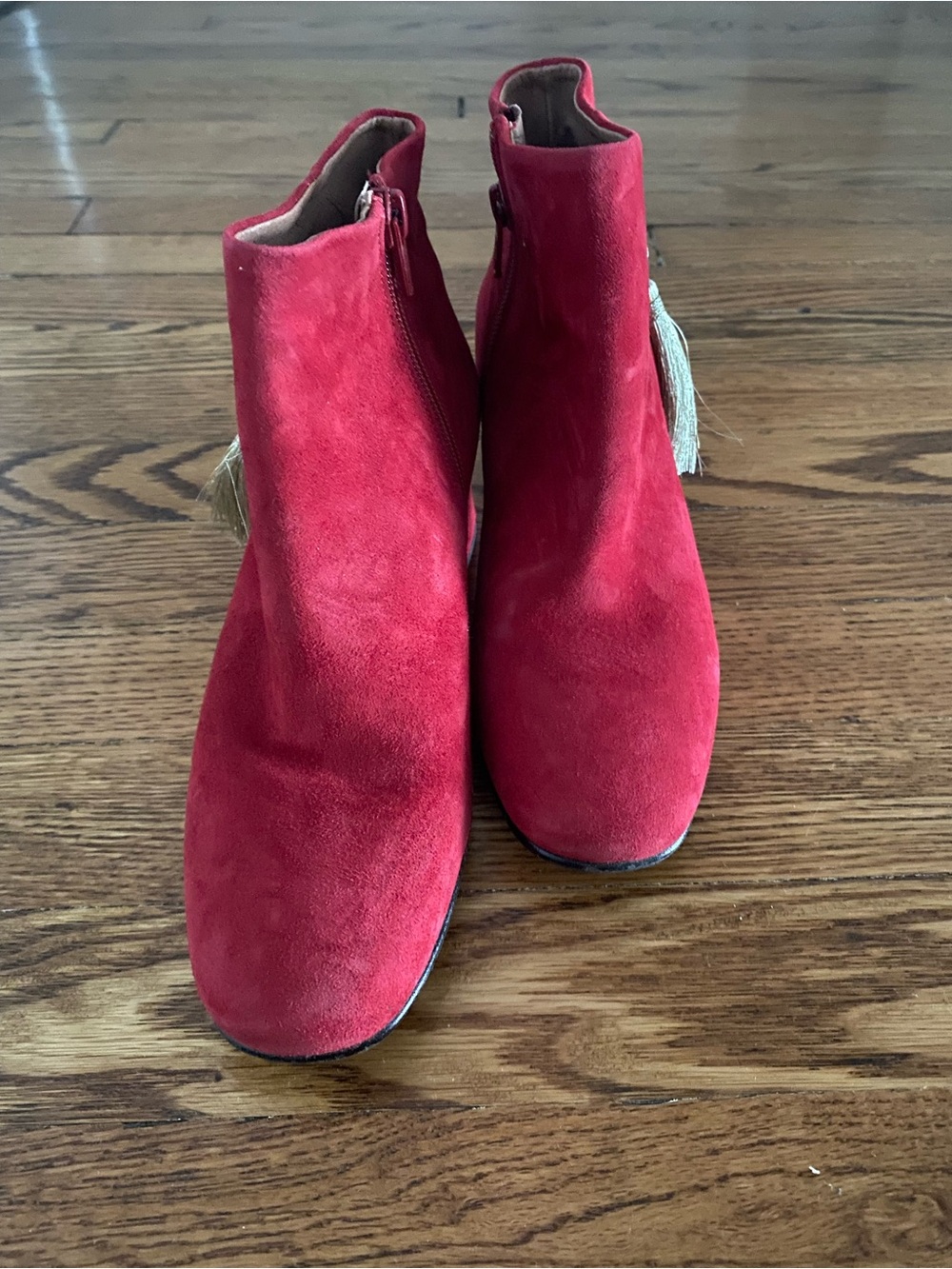 Women's Red Suede Ankle Boots with Tassel Zip